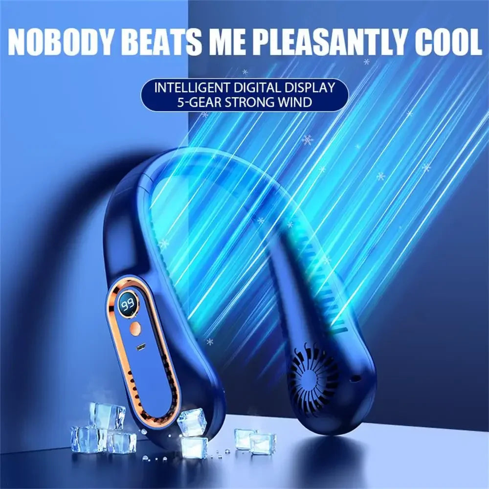 Digital Display Neck Fan - Bladeless Hanging Neckband, Portable Mini Air Cooler, USB Rechargeable Electric Fan