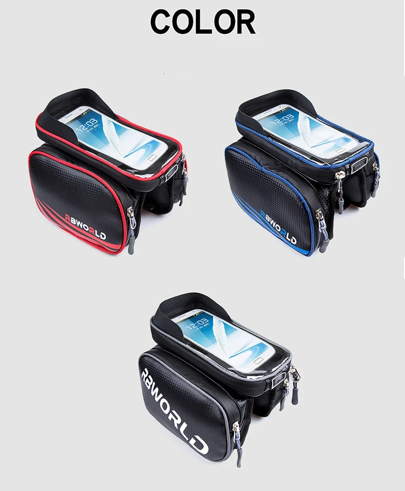 Waterproof Bicycle Top Tube Frame Bag & Dual Pouch for 6.8-inch Cell Phones, Touch Screen Bike Accessories