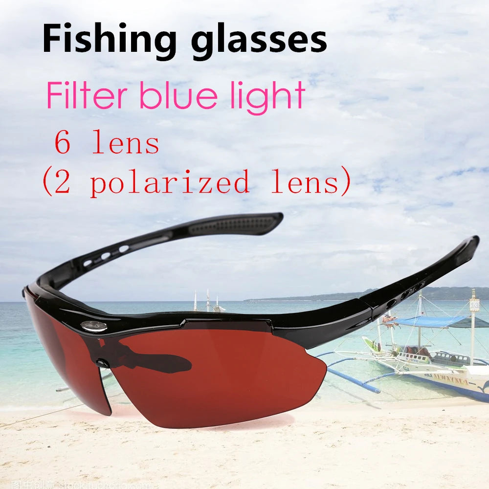 6-Lens Polarized Fishing and Cycling Glasses with Blue Light Filter | UV400 Protection, MTB Bike Goggles for Outdoor Sports